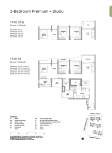 Type C7, C7-G (3b+HS+Study, 1055sqft)
