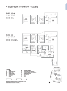 Type D4, D4-G (4b+ST+Study, 1238sqft)